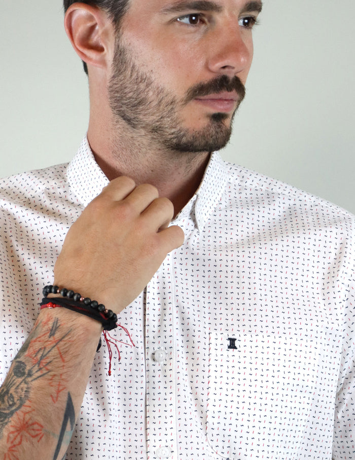 CAMISA MANGA CORTA BLANCA ESTAMPADO 100% ALGODÓN REF 2207197