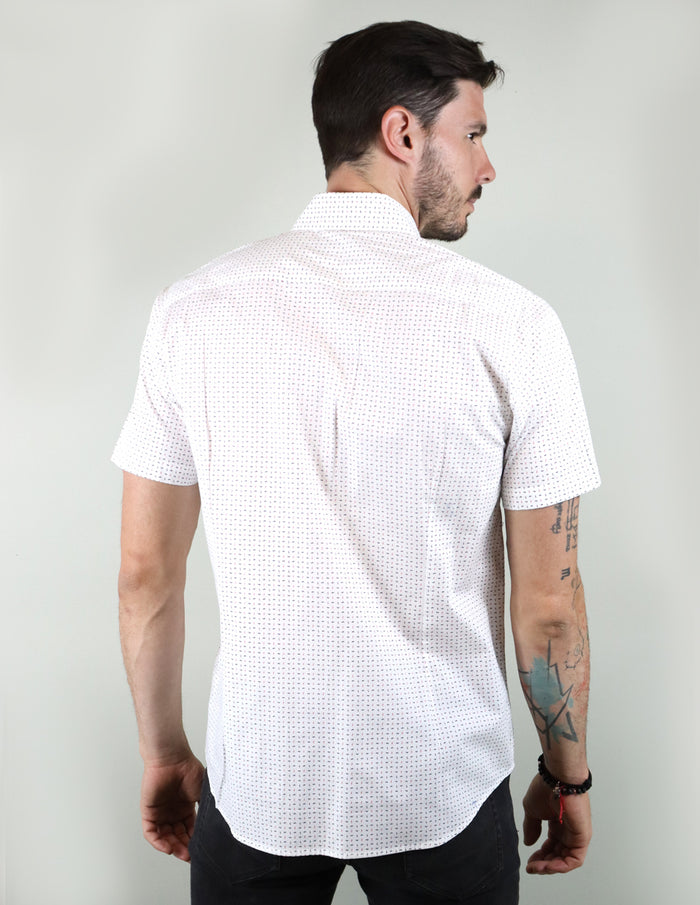 CAMISA MANGA CORTA BLANCA ESTAMPADO 100% ALGODÓN REF 2207197