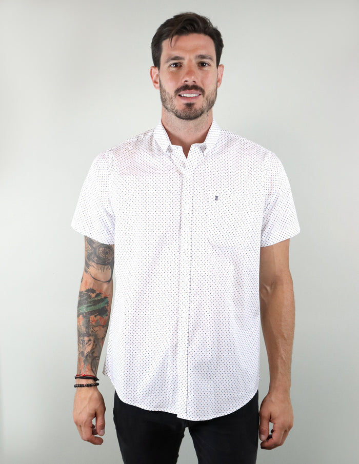 CAMISA MANGA CORTA BLANCO ESTAMPADO 100% ALGODÓN  REF 2207199