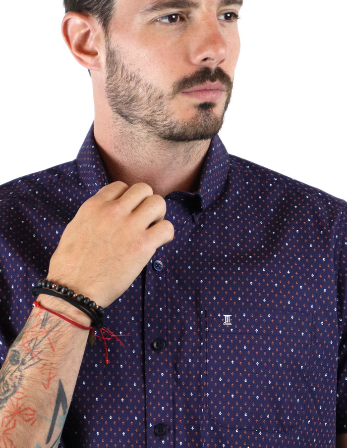 CAMISA MANGA CORTA MORADO ESTAMPADO 100% ALGODÓN  REF 2207200