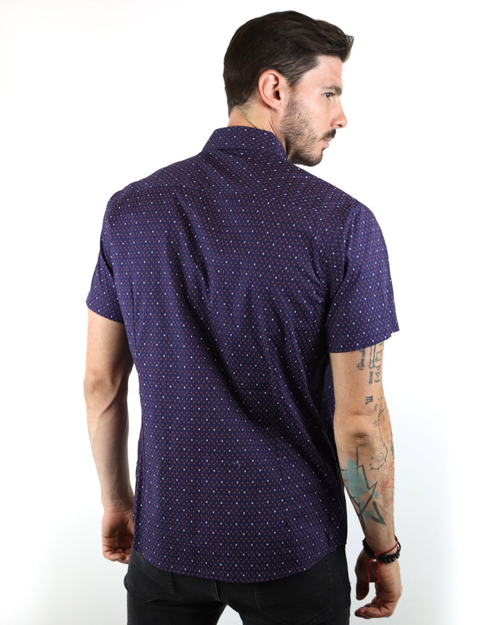 CAMISA MANGA CORTA MORADO ESTAMPADO 100% ALGODÓN  REF 2207200