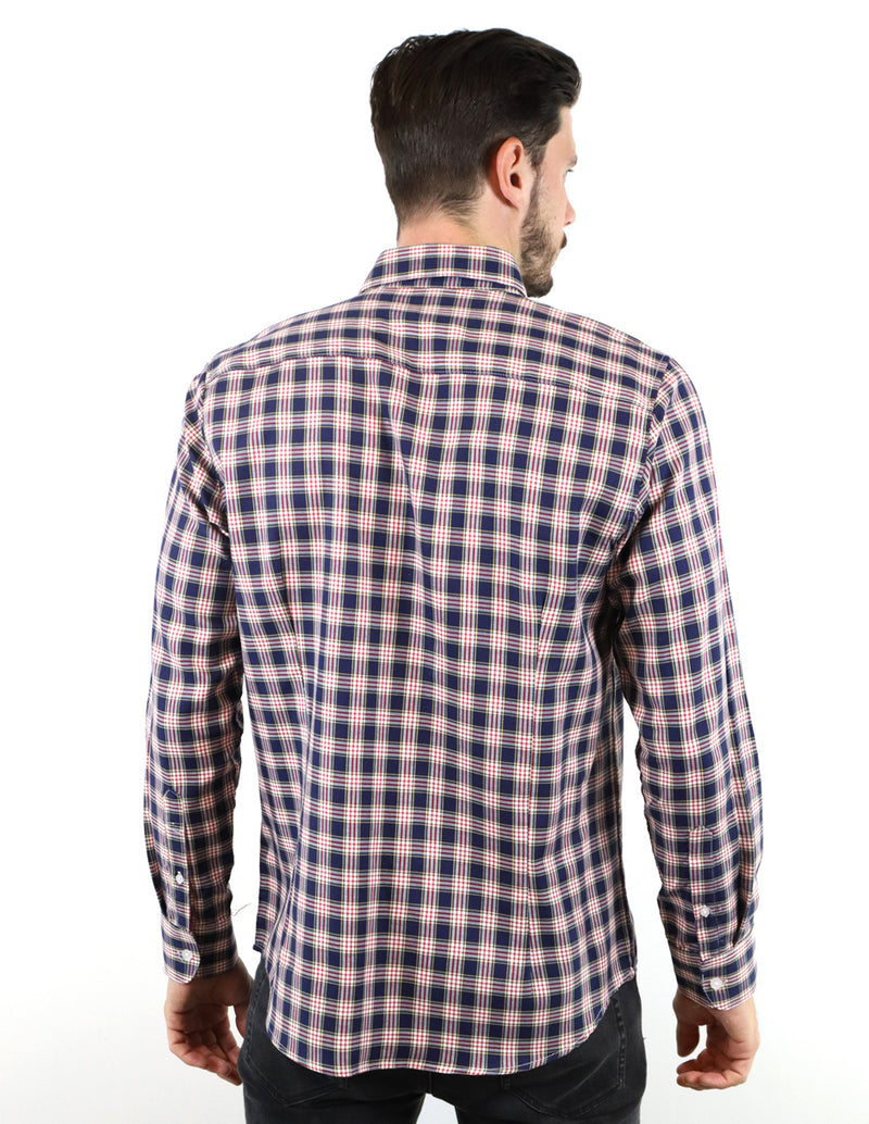 CAMISA MANGA LARGA AZUL CUADROS 100% ALGODÓN  REF 2208211