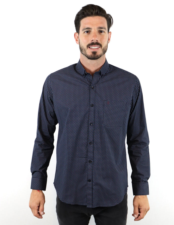 CAMISA MANGA LARGA AZUL ESTAMPADO 100% ALGODÓN  REF 2208217