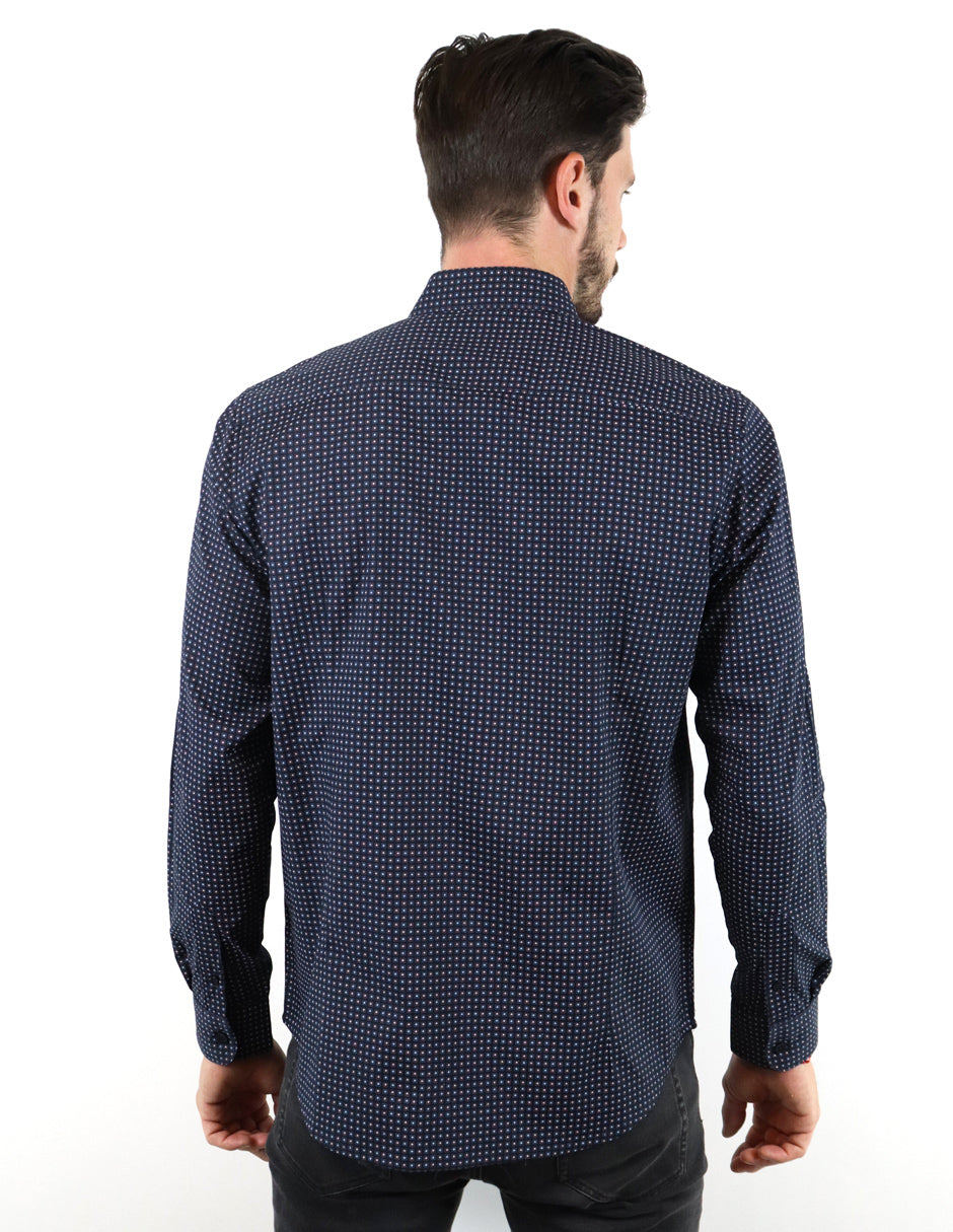 CAMISA MANGA LARGA AZUL ESTAMPADO 100% ALGODÓN  REF 2208217