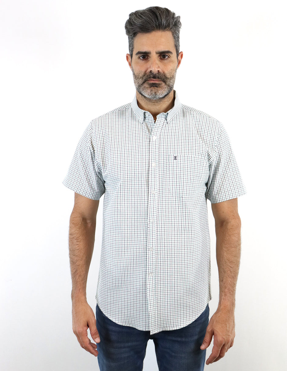 CAMISA MANGA CORTA BLANCA CUADROS  REF 2208226