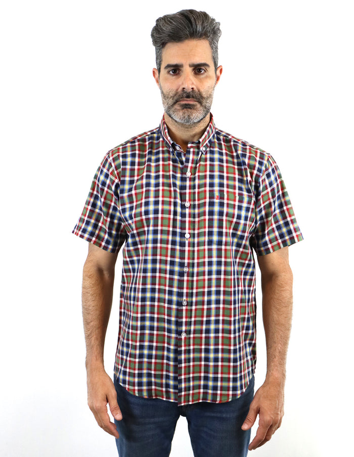 CAMISA MANGA CORTA MULTICOLOR CUADROS 100% ALGODÓN  REF 2208230