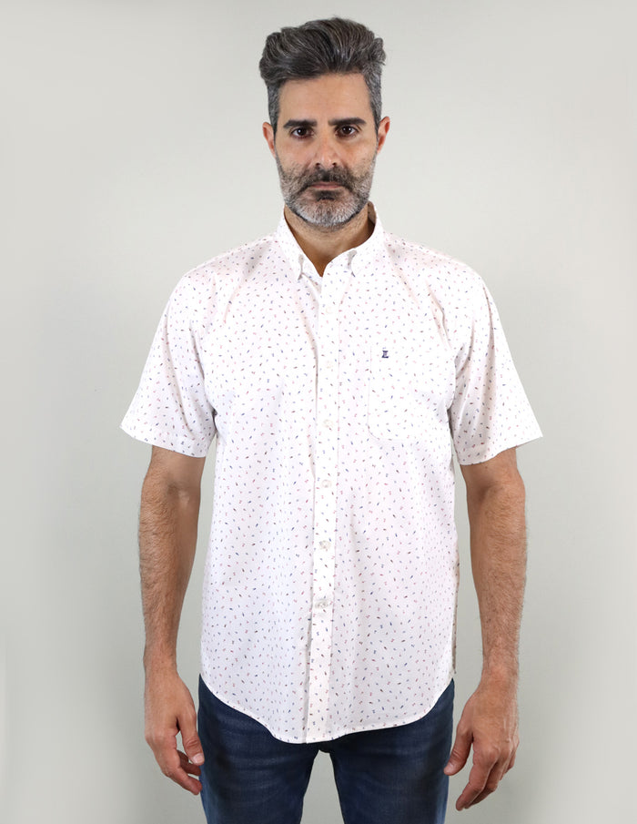 CAMISA MANGA CORTA BLANCO CUADROS TALLA 100% ALGODÓN REF 2209236