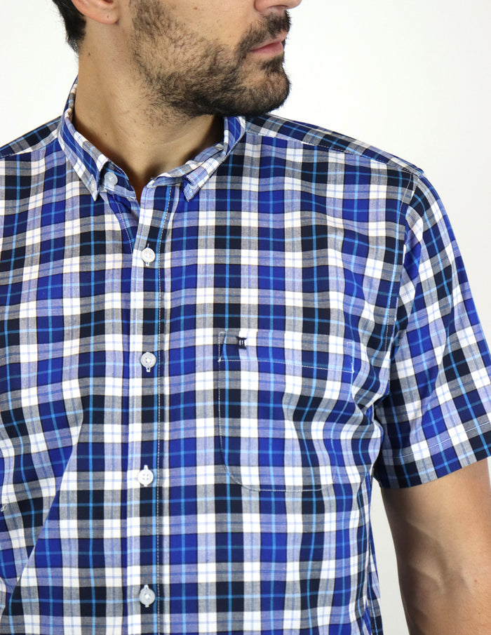 CAMISA MANGA CORTA AZUL CUADROS 100% ALGODÓN REF 2210316