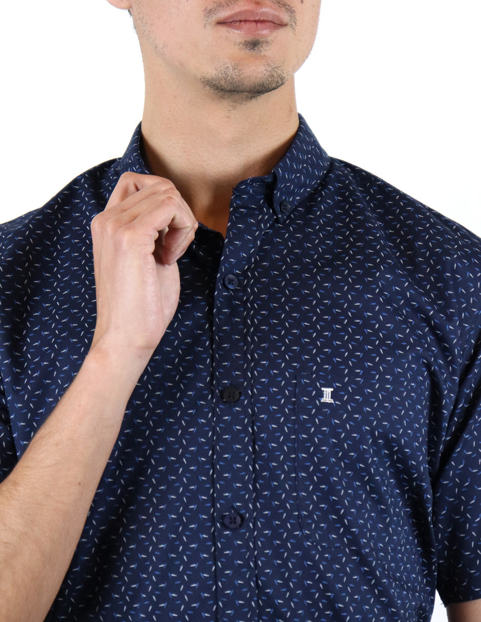 CAMISA MANGA CORTA AZUL ESTAMPADA 100% ALGODON REF 2210318