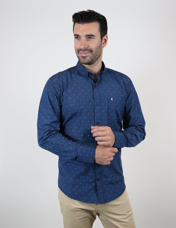 Camisa de Vestir para Caballero Azul con Estampado | Marca Dioro | 100% Algodón en Tallas Extras