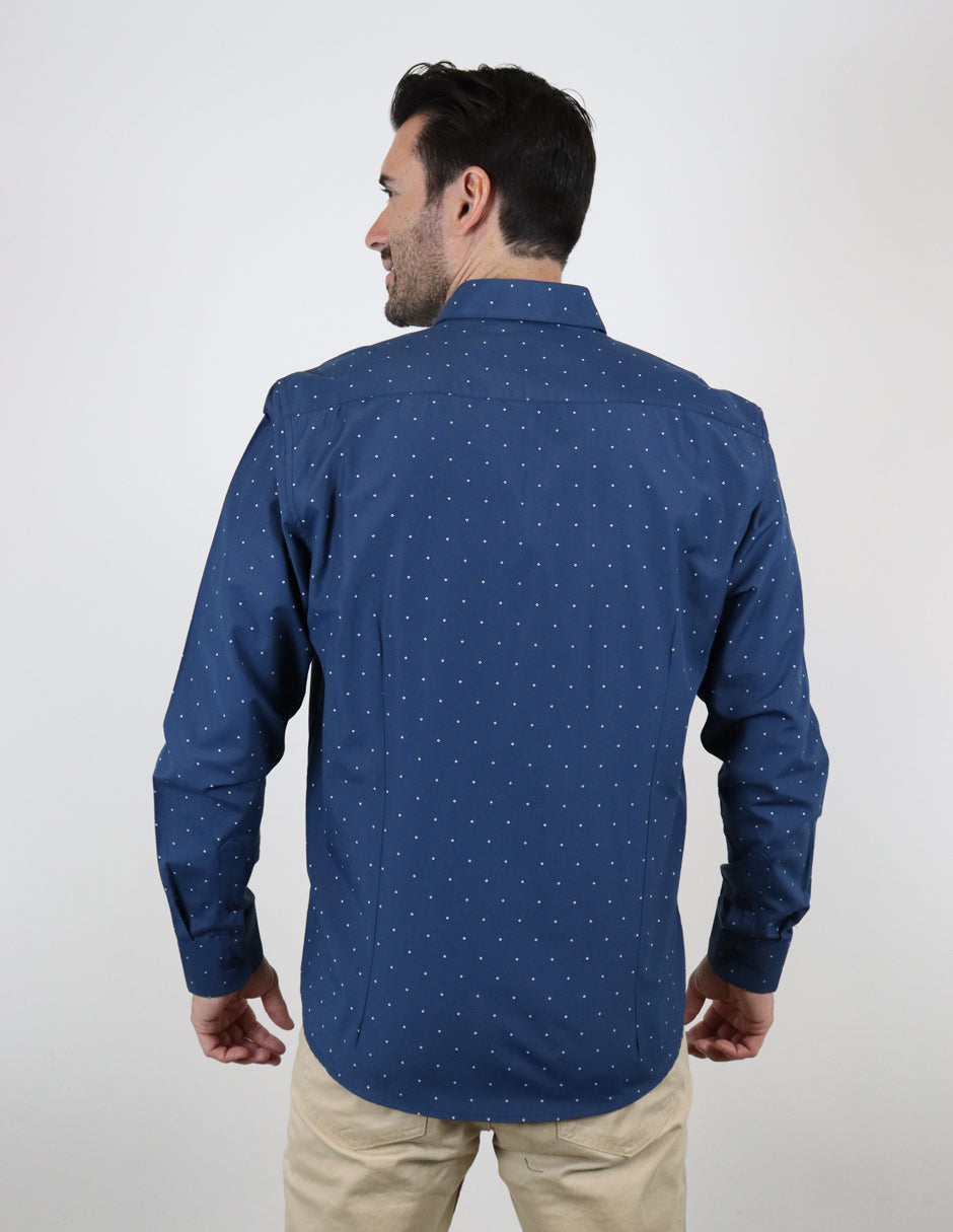 Camisa de Vestir para Caballero Azul con Estampado | Marca Dioro | 100% Algodón en Tallas Extras