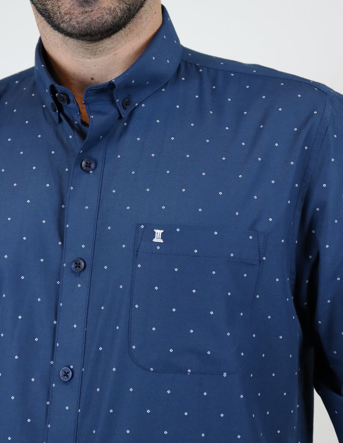 Camisa de Vestir para Caballero Azul con Estampado | Marca Dioro | 100% Algodón en Tallas Extras
