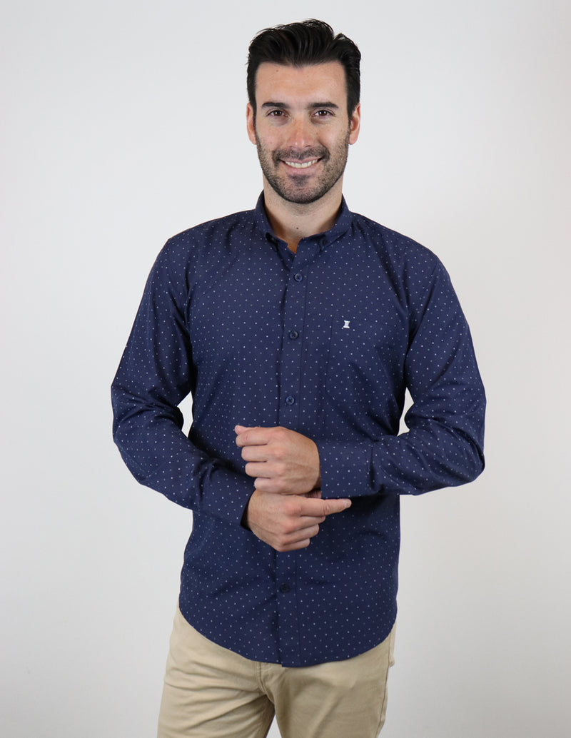 CAMISA MANGA LARGA AZUL ESTAMPADA  REF 2210342