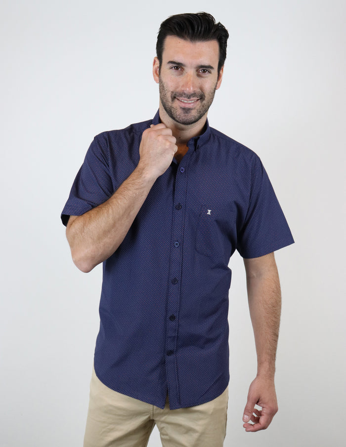 CAMISA MANGA CORTA MORADO ESTAMPADO AZUL MARINO