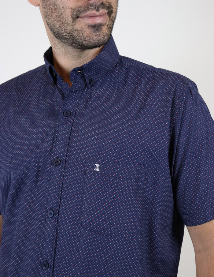 CAMISA MANGA CORTA MORADO ESTAMPADO AZUL MARINO