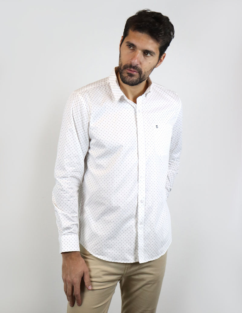 CAMISA MANGA LARGA BLANCA ESTAMPADO 100% ALGODÓN REF 2211424