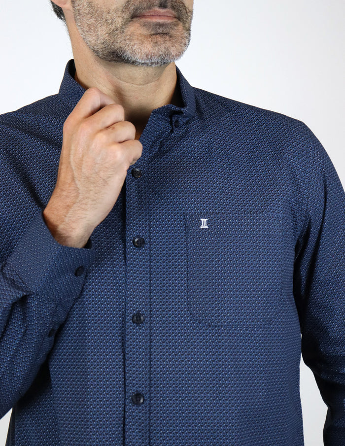 Camisa de Vestir Manga Larga Azul Estampado | Marca Dioro | 100% Algodón para Hombre