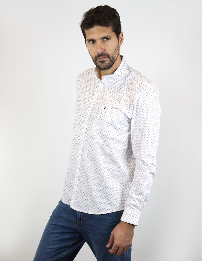 CAMISA MANGA LARGA BLANCO ESTAMPADO 100% ALGODÓN REF 2211435