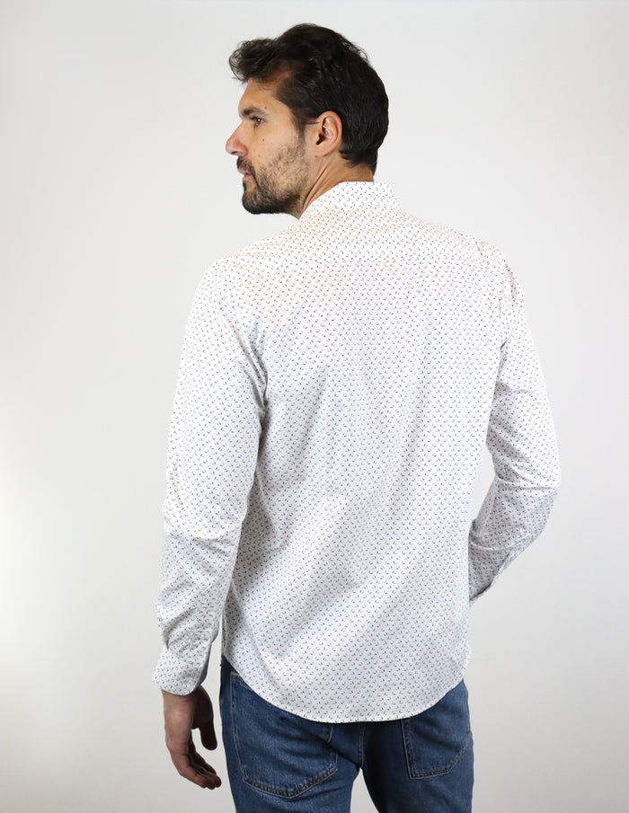 CAMISA MANGA LARGA BLANCO ESTAMPADO 100% ALGODÓN REF 2211435