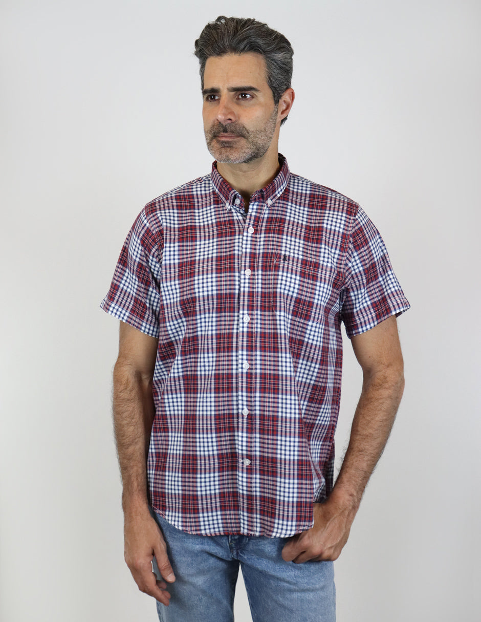 CAMISA MANGA CORTA ROJA CUADROS 100% ALGODÃ“N  REF 2211437