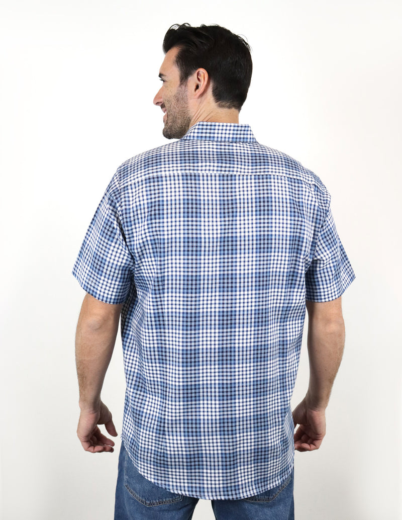 CAMISA MANGA CORTA AZUL CUADROS 100% ALGODÓN  REF 2211438