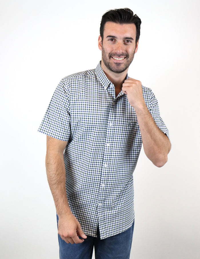 CAMISA MANGA CORTA AZUL CUADROS REF 2211442