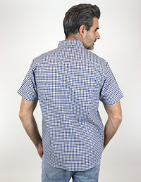 CAMISA MANGA CORTA AZUL CUADROS 100% ALGODÓN REF 2212485