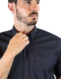 CAMISA MANGA CORTA AZUL ESTAMPADA 100% ALGODÓN  REF 2213007