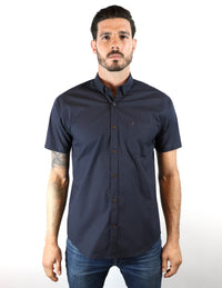 CAMISA MANGA CORTA AZUL ESTAMPADA 100% ALGODÓN  REF 2213007