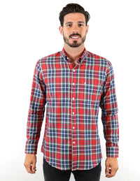 CAMISA MANGA LARGA ROJA CUADROS 100% ALGODÓN  REF 2213033