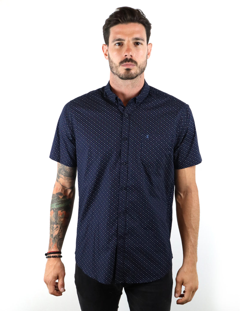 CAMISA MANGA CORTA AZUL ESTAMPADA 100% ALGODÓN REF 2213041