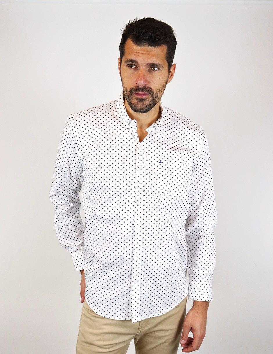 CAMISA MANGA LARGA BLANCO ESTAMPADO 100% ALGODÓN  REF 2301009