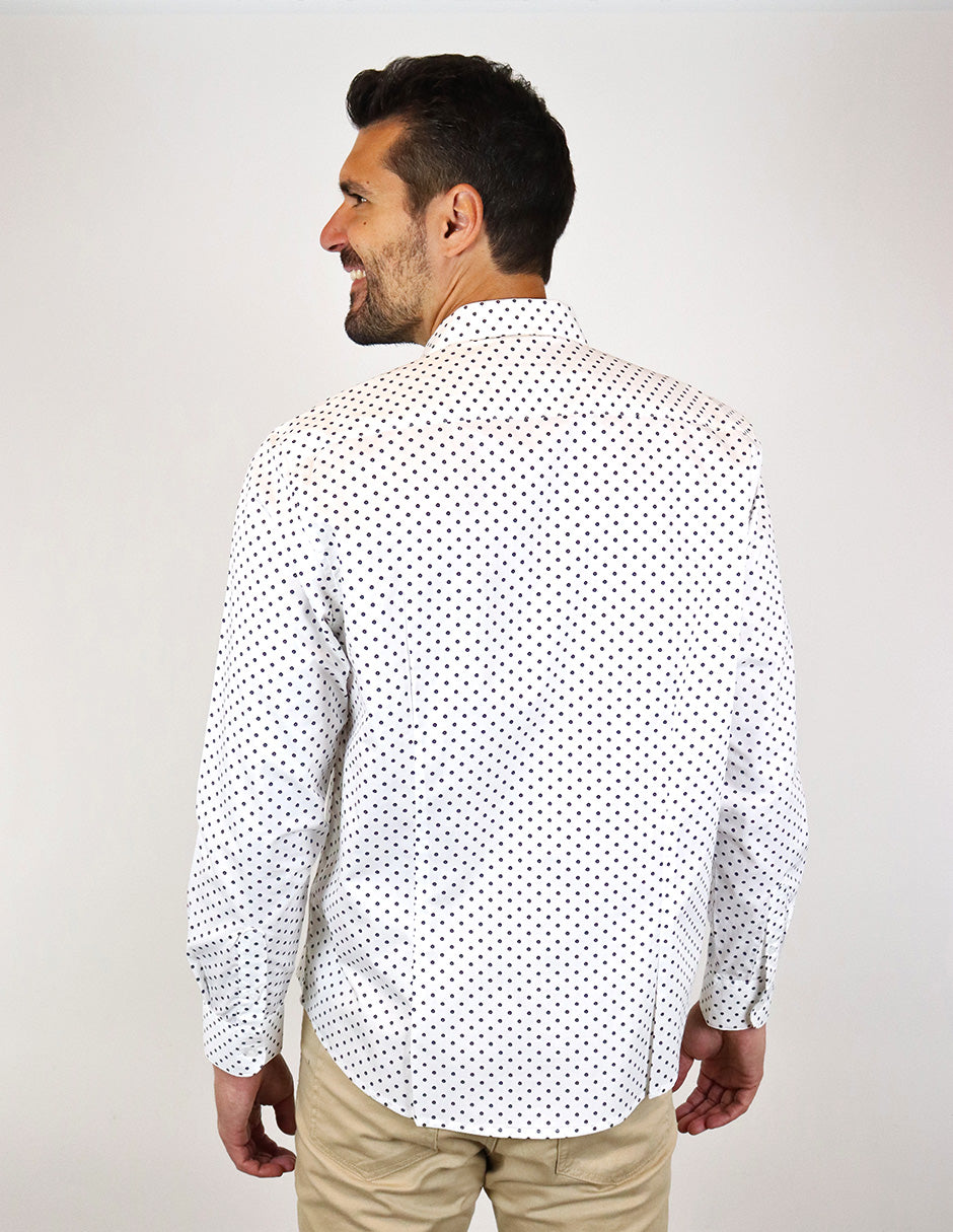 CAMISA MANGA LARGA BLANCO ESTAMPADO 100% ALGODÓN  REF 2301009