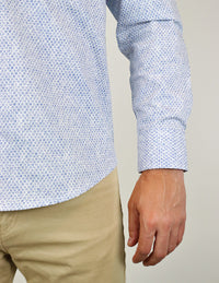 CAMISA MANGA LARGA AZUL ESTAMPADO 100% ALGODÓN REF 2301010