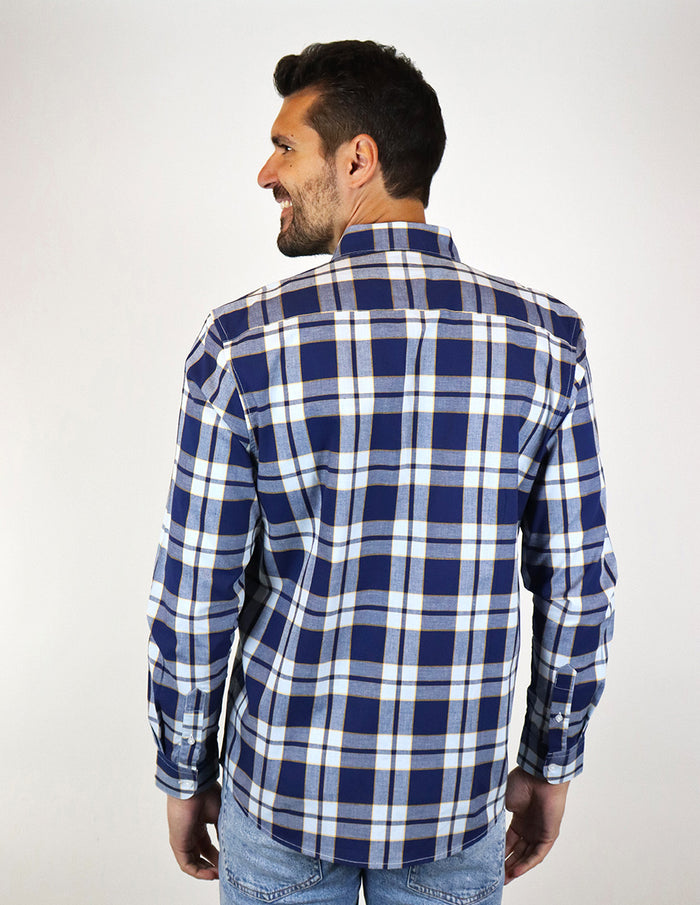 CAMISA MANGA LARGA AZUL CUADROS 100% ALGODÓN  REF 2301015