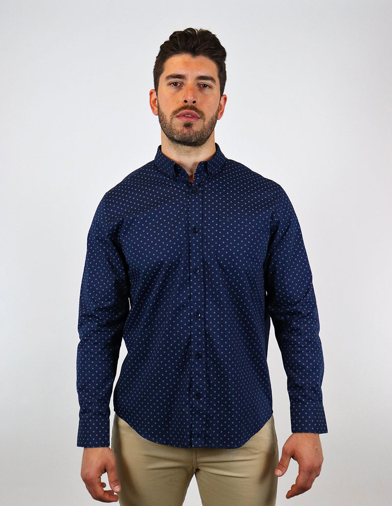 CAMISA MANGA LARGA AZUL ESTAMPADO 100% ALGODÓN REF 2301018