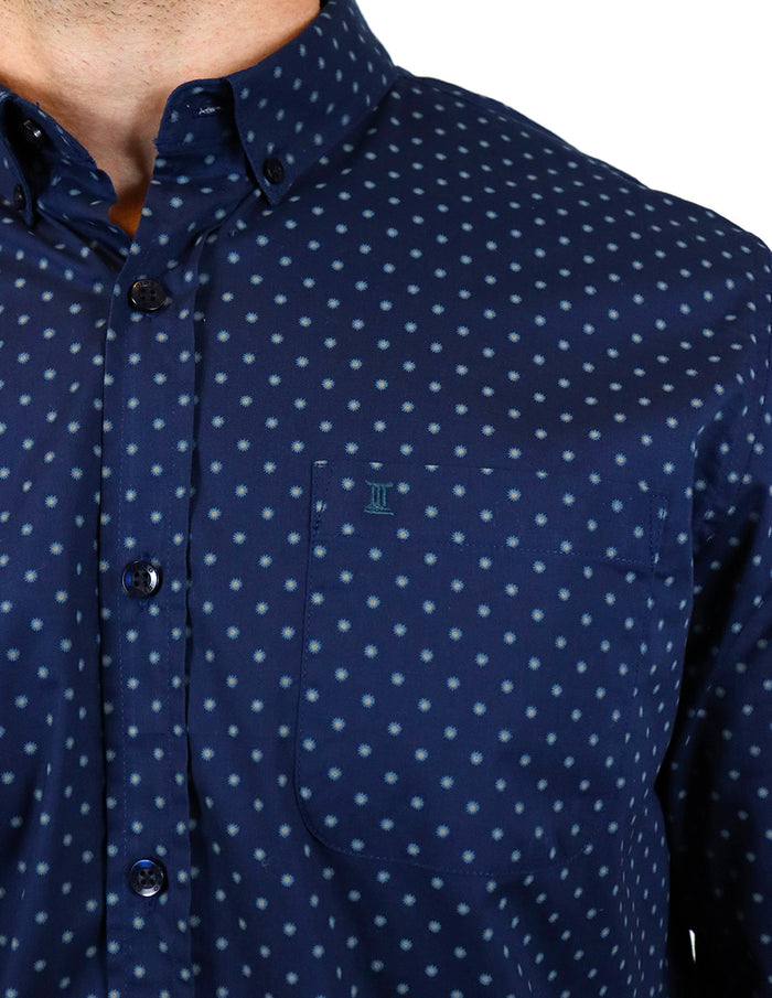 CAMISA MANGA LARGA AZUL ESTAMPADO 100% ALGODÓN