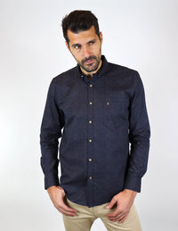 CAMISA MANGA LARGA AZUL ESTAMPADO 100% ALGODÓN  REF 2301020