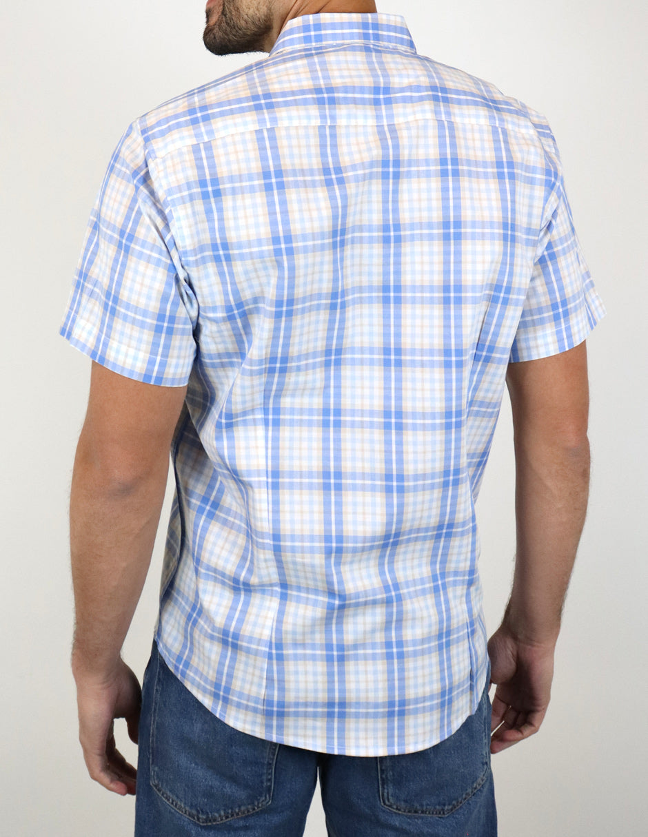 CAMISA MANGA CORTA AZUL CUADROS 100% ALGODÓN REF 2301022 E