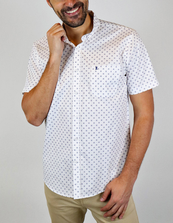 CAMISA MANGA CORTA BLANCO ESTAMPADO 100% ALGODÓN 2301027 - dioromx
