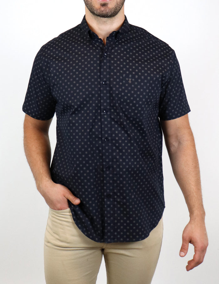 CAMISA MANGA CORTA AZUL ESTAMPADO 100% ALGODÓN REF 2301029 E