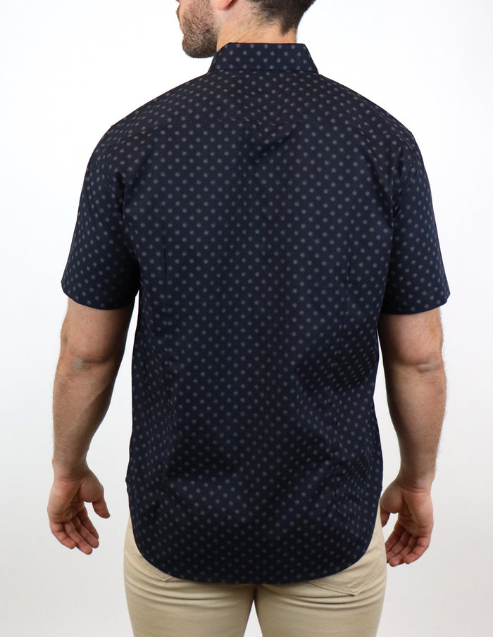 CAMISA MANGA CORTA AZUL ESTAMPADO 100% ALGODÓN REF 2301029 E