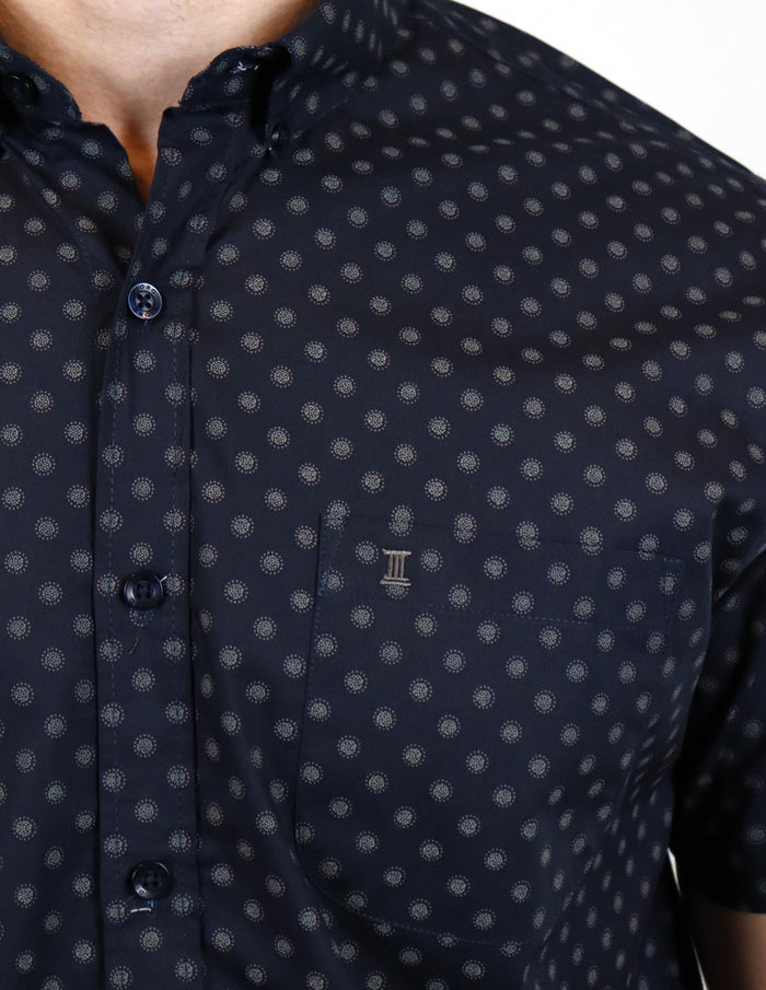 CAMISA MANGA CORTA AZUL ESTAMPADO 100% ALGODÓN REF 2301029 Talla Extra - dioromx