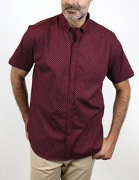 CAMISA MANGA CORTA VINO ESTAMPADO 100% ALGODÓN REF 2301030 E