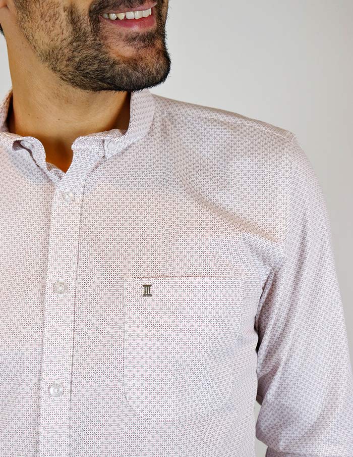 CAMISA MANGA LARGA BLANCO ESTAMPADO 100% ALGODÓN