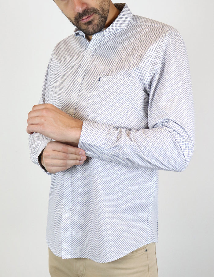 CAMISA MANGA LARGA BLANCO ESTAMPADO 100% ALGODÓN REF 2302037 E