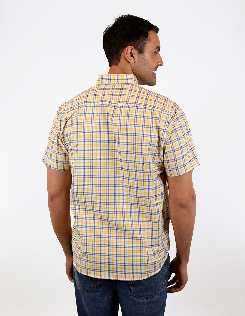 CAMISA MANGA CORTA AMARILLO CUADROS  REF 2302046