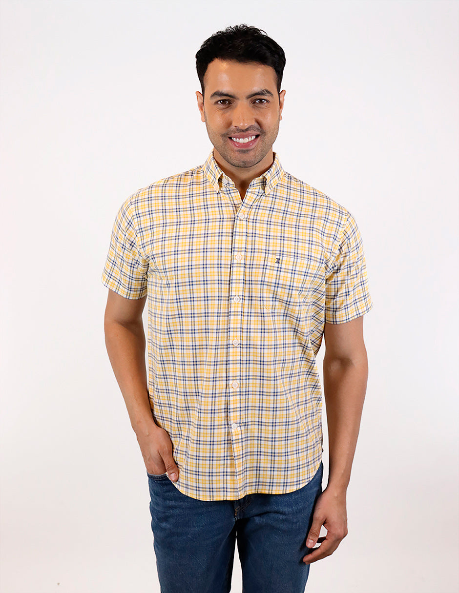 CAMISA MANGA CORTA AMARILLO CUADROS  REF 2302046