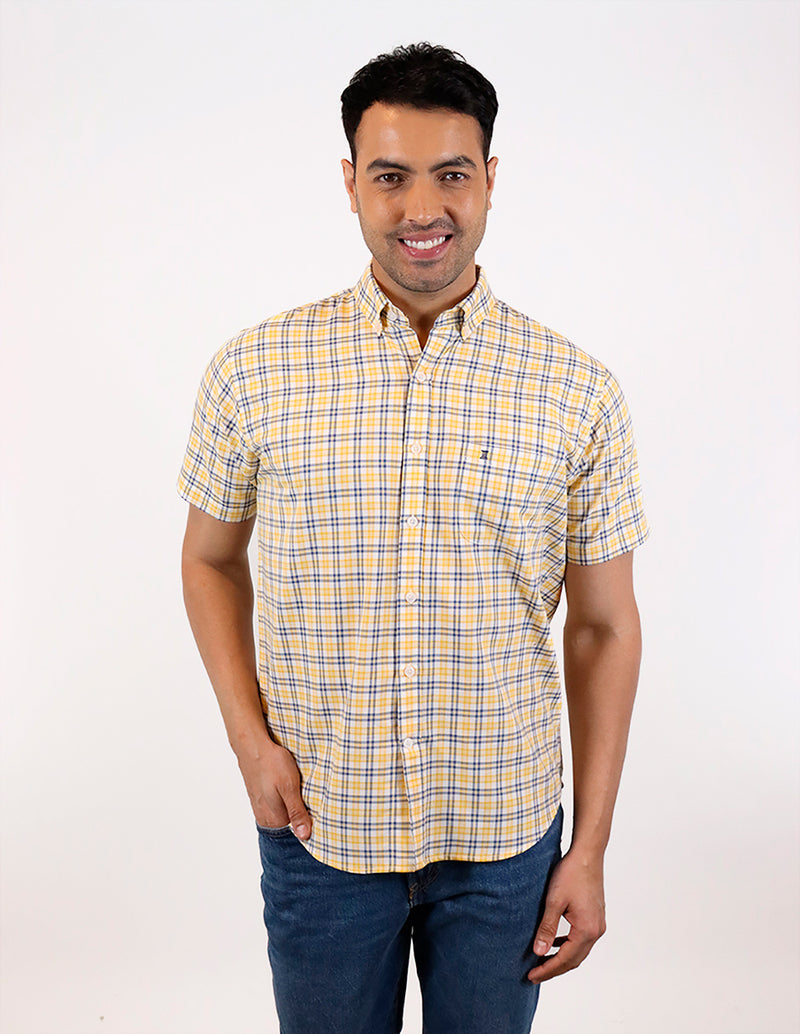 CAMISA MANGA CORTA AMARILLO CUADROS  REF 2302046