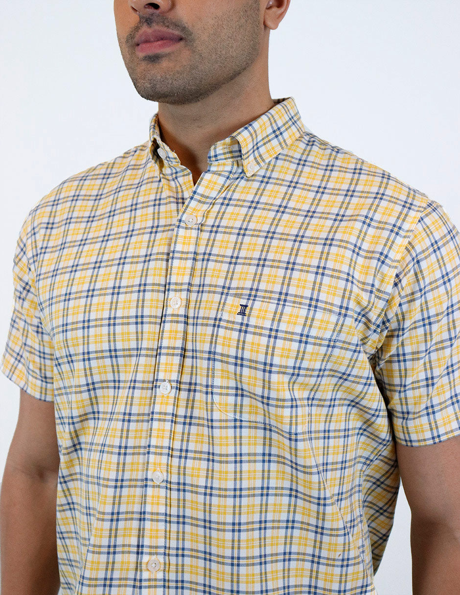 CAMISA MANGA CORTA AMARILLO CUADROS  REF 2302046